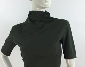 90s green turtle neck/vintage army green turtle neck/1990s spandex turtle neck