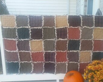 Custom Rag Quilt, Small Throw Size Rag Quilt, Small Lap Quilt, Homespun Rag Quilt, Primitive Rag Quilt, Farmhouse Quilt, Rag Quilt