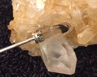 Sterling Silver and Phantom Quartz Point Ectoplasm Hair Pin