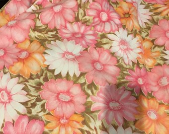 Standard Floral Pillowcase pair Vintage 60s pink yellow rose shabby chic retro