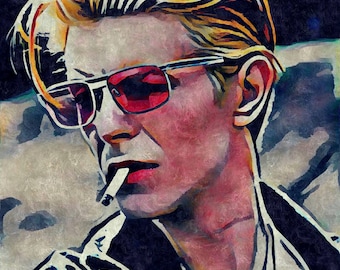 David Bowie Art Print | The Thin White Duke Digital Art Print | Matte Paper Print | Gouache Painting | Music Poster Art