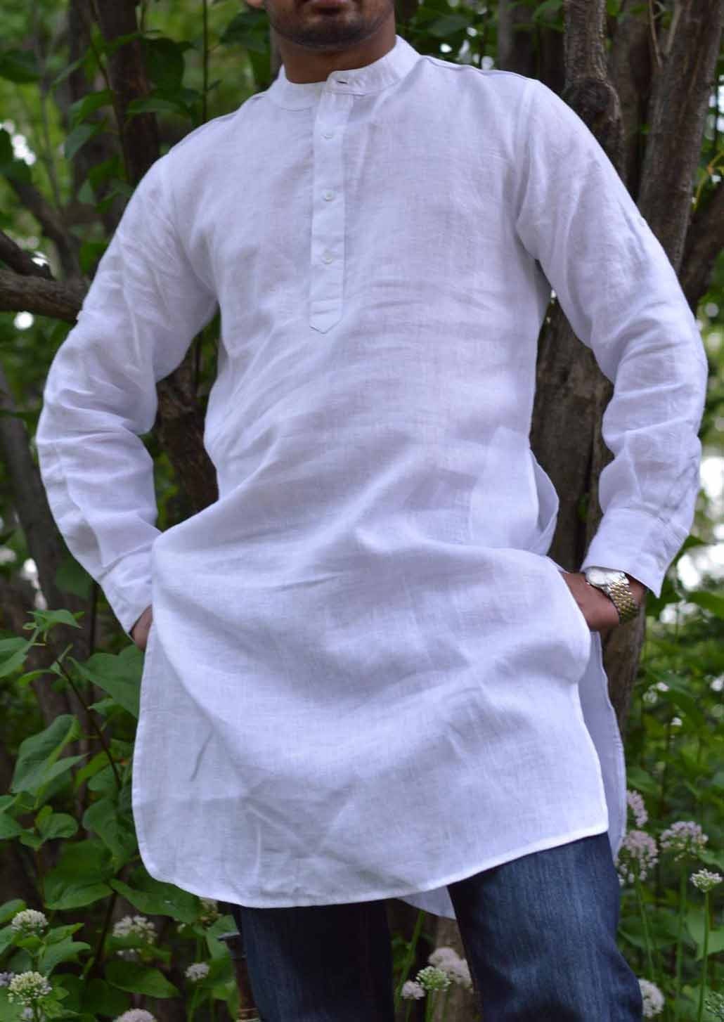 Mens Nehru Collar Kurta in linen with side pocket Plus size