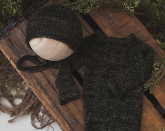 Romper & Bonnet set knit newborn photography prop