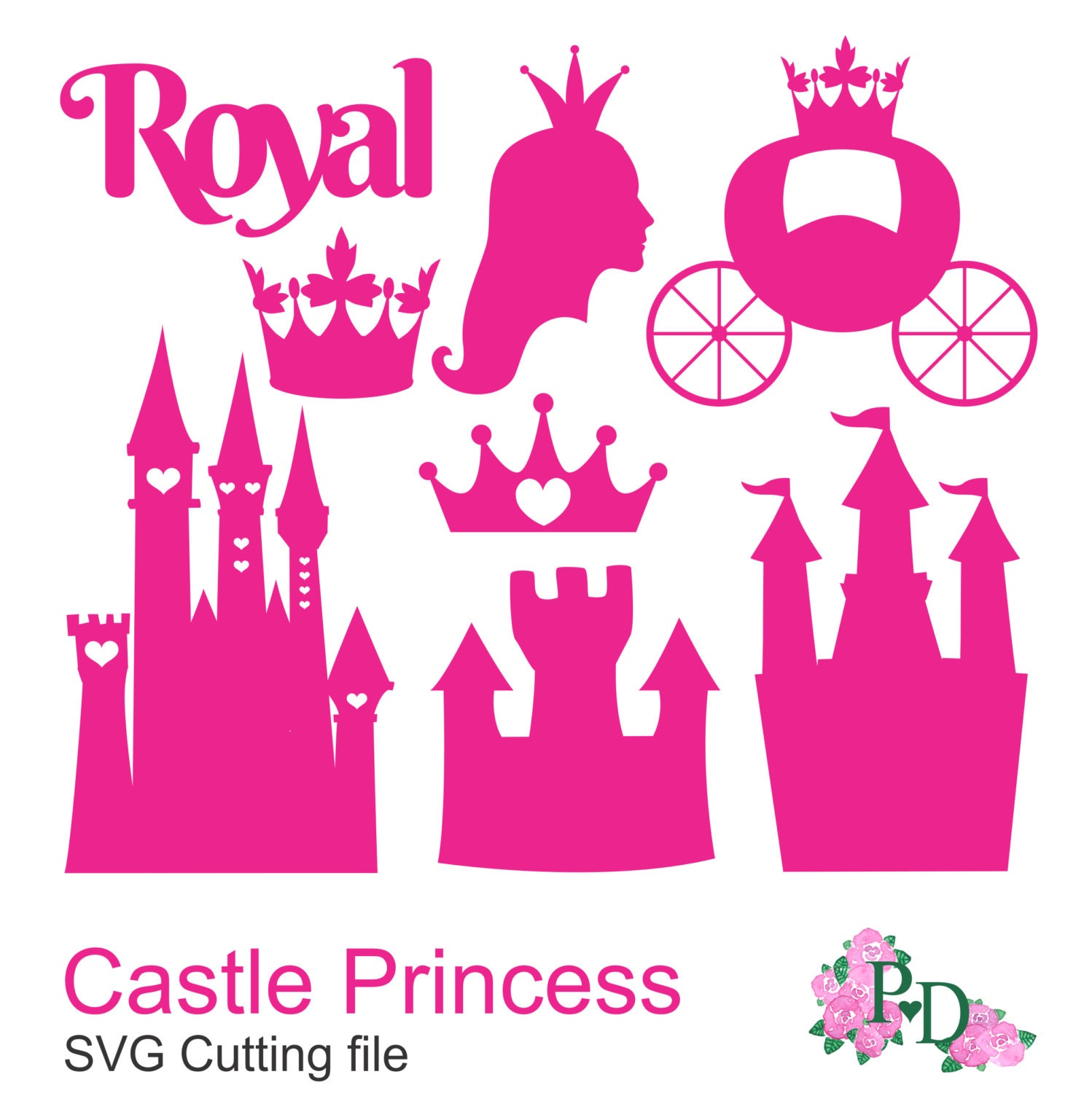 Royal DXF SVG PNG Castle Princess Cinderella Cutting files for