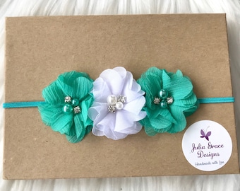 Teal & White Flower Headband, Baby Headband, Infant Headband, Baby Girl Headband, Girl Headband, Toddler Headband, Children's Headband, Teal