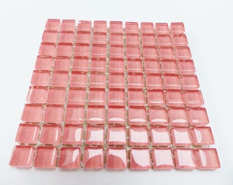 81 carreaux tesselles de mosaïque de verre translucide 10x10 mm vieux rose mosaique carré carreau tesselle