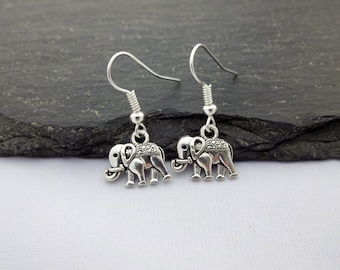Elephant Earrings, Charm Earrings, Silver, Elephant Gift, Elephant Jewellery, Elephant Charms, Gift For Her, Elephant Jewelry, Gifts