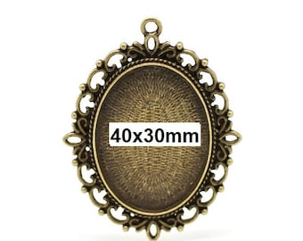 5 pcs. Antique Bronze Oval Pendant Picture Photo Frame Bezel Setting Pendants Charms - Fits 40mm x 30mm Cabochons / Cameos - 40x30mm - 30x40