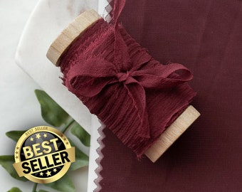 Merlot Silk Ribbon; 100% Silk Chiffon; Burgundy Maroon Red Wedding bridal bouquet, invitations, wedding favors