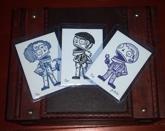 Three Stooges Calaveras Limited Edition Gocco Screenprints ACEO Set