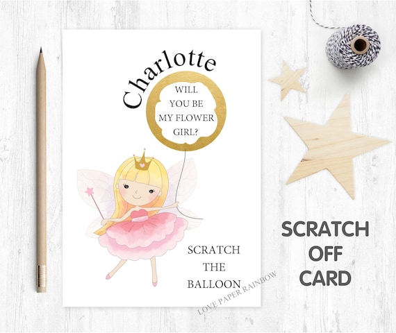will you be my bridesmaid scratch card will you be my flower girl proposal cute junior bridesmaid card scratch and reveal pink fairy
