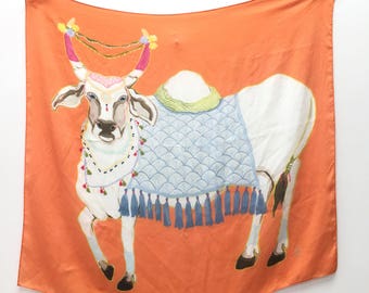 Holy Cow on Orange Silk Scarf
