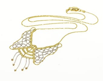 10k 1.0mm Ball Bearing Link Butterfly Two Tone Necklace Gold 17.25"