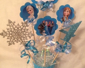 Personalised Frozen Centrepiece, Frozen Party Decor, Frozen Picks, Frozen Table decor, Frozen Birthday, Frozen Decor, Snowflake Centrepiece
