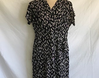 1940's Rayon Crepe Novelty Print Peplum Dress