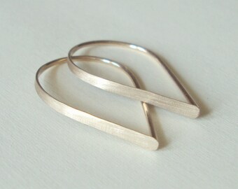 Flat Front Gold Hoop Earrings - Extra Small Brushed Teardrop Hoops, Threader Hoop Earrings