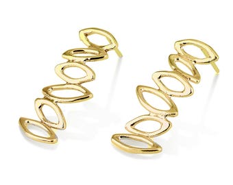Gold Zigzag Earrings , leaf Earrings , 14K Gold Zigzag Stud Earrings, 14K Gold Post Earrings