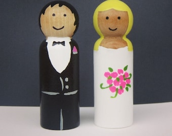 Bride and Groom - Wedding Cake Toppers - UNFINISHED Wooden Peg Dolls - DIY Kit