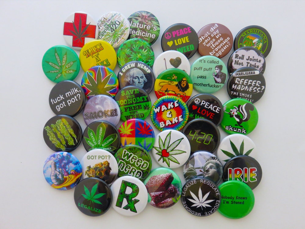 24 Assorted Pot Pins Pack of 24 1.25 MARIJUANA