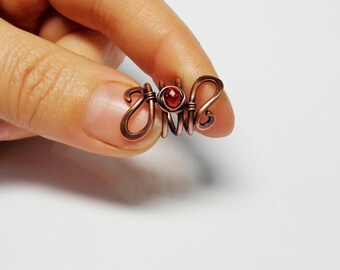 Loc Jewelry, Copper wire Dreadlock Bead with Red Crystal, handmade hair Bead for Dreads or Braids, boho hair jewelry, dreadlock accessories
