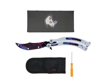 Rhingo Elite White Galaxy Training Butterfly Knife Trainer CSGO Dull and Unsharpened Letter Opener
