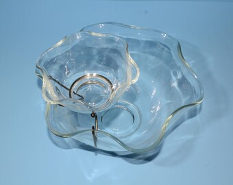 Vintage, Chip-n-Dip set, Vintage 50s Chip and Dip Set Glass Painted Leaves Leaf Brown Gold Clear Bowls Accent Modern, Chip and Dip Bowl Set