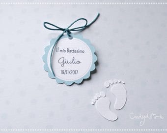 Baptism Tag-Birth tag-Gift tags-label favors-feet-blue