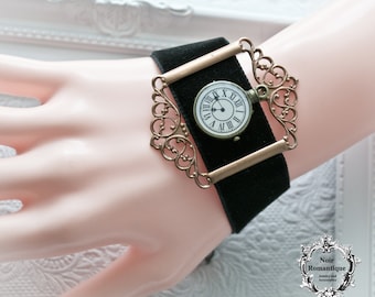 Steampunk vintage cuff-Steampunk jewelry-vintage cuff-gothic watch cuff-velvet cuff