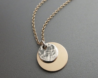Gold Disc Necklace Mixed Metals Necklace