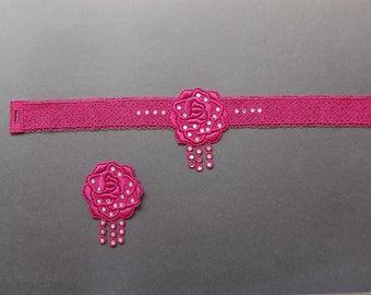 2 pc - Embroidered Rhinestone Flower Set