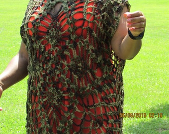 Camoflauge Tunic - Women's Tunic - Teen Crochet Tunic - Crochet Cover-up