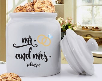 Personalized Mr. & Mrs. Wedding Ring Cookie Jar - Wedding Gifts - Personalized Couples Gift - Wedding Shower Gift - Personalized Cookie Jars