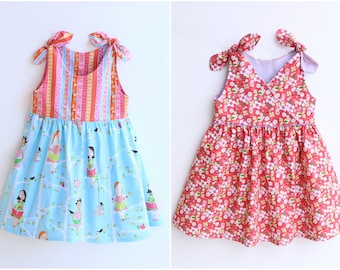 PETITE FILLE Style Girl Dress sewing pattern Pdf, Wrapped, Knotted Straps Sundress, toddler dress, size 3 4 5 6 7 8 9 10 yrs