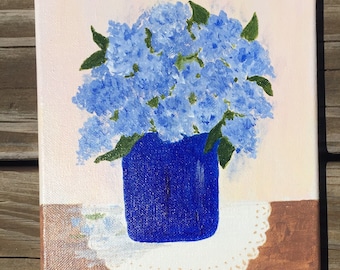 Blue Lilacs, original acrylic painting, 8x10 original painting,