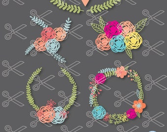 Floral Wreath SVG, PNG, DXF, Eps Cutting Files, wreath svg, flower svg, laurel svg cut file, monogram frame svg, laurel wreath svg, wedding