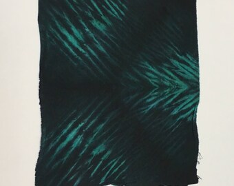 Teal and Black Arashi Shibori Hand Dyed Fat Quarter 21"x17.5"