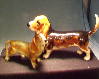 Two Porcelain Bassett Hound Figurines