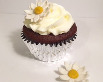 Cupcake toppers - gum paste daisies - Set of 12