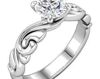 6.5mm Round Forever Brilliant Moissanite Solid 14K White Gold Sculptural Engagement Ring-ST232086
