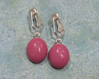 Pink Clip On Earrings, Dangle Raspberry Clip-ons, Non Pierced Earrings, Gift for Her, Ready to Ship - Tarsus -7