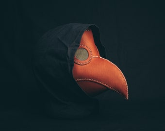 Plague Doctor Short Leather Red Bird Mask , Medieval Bird Mask, Steampunk Masquerade Halloween Mask