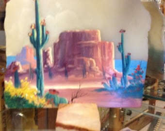 Desert Painting on Cut Agate Stone with Cut Agate Holder