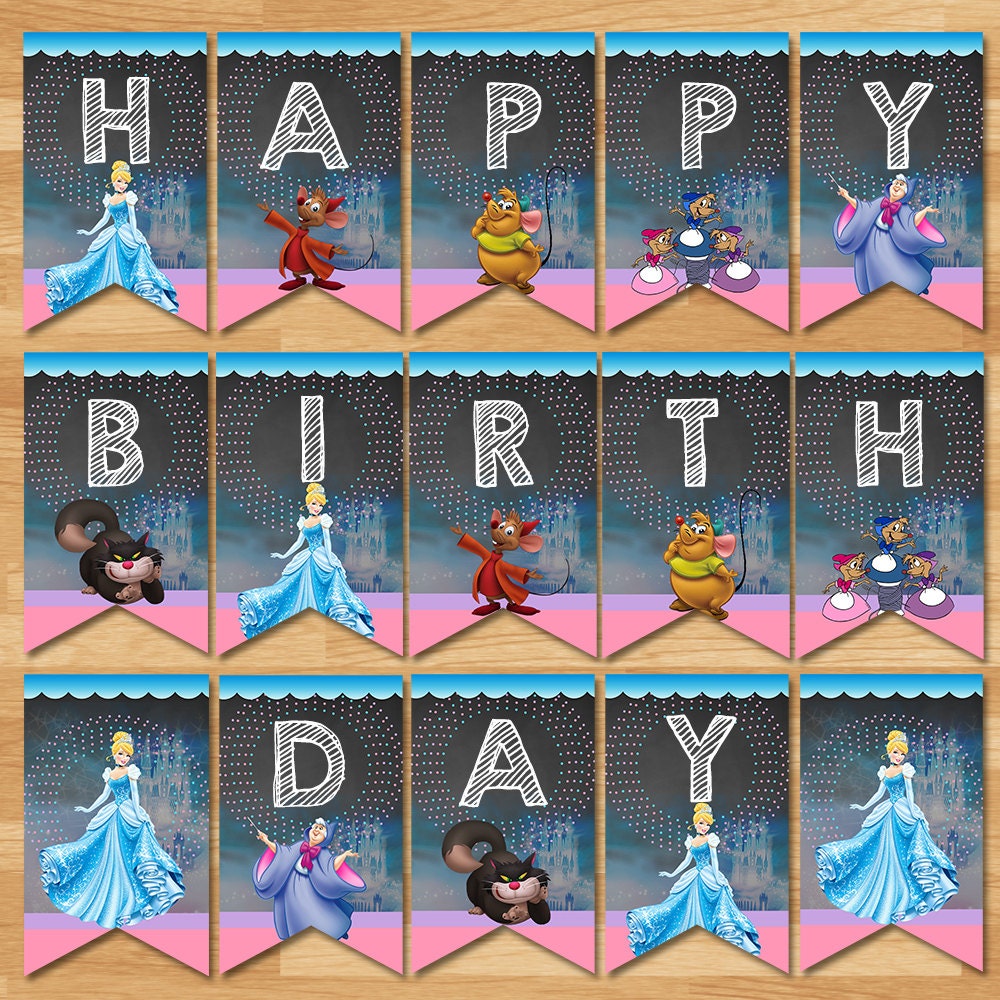 Cinderella Happy Birthday Banner Chalkboard Cinderella