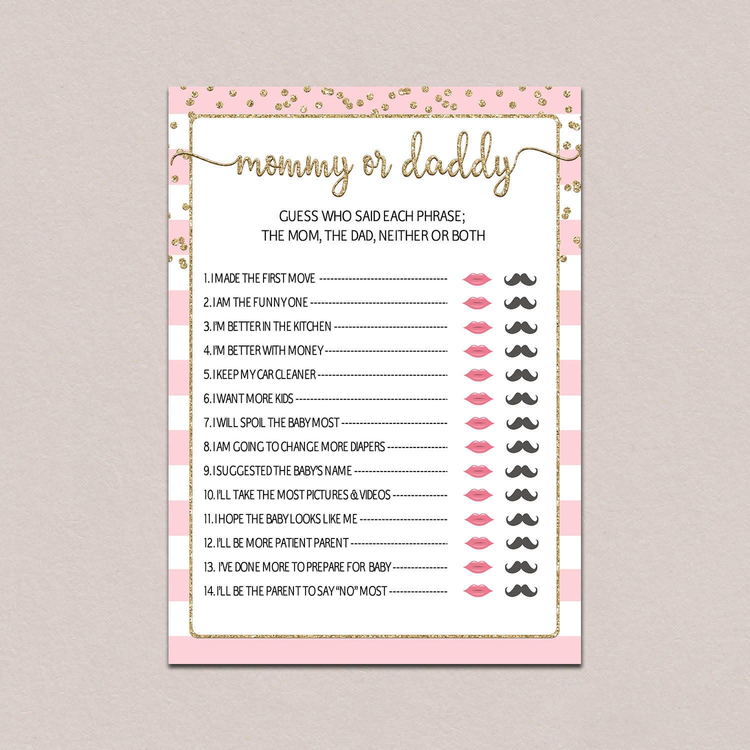 Mommy Or Daddy Baby Shower Game Free Printable