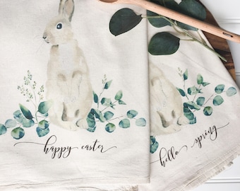 Tea Towel - Easter Tea Towel Hello Spring Tea Towel Farmhouse Decor Kitchen Decor Kitchen Towel Spring Decor Easter Bunny Tea Towel