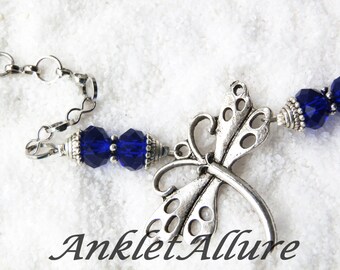 Anklet Ankle Bracelet Dragonfly Anklet Beach Anklet Chain Anklet Silver Anklets for Women Blue