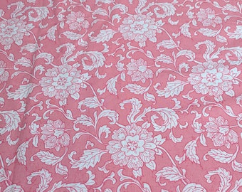 White Flowers on Pink Cotton Fabric