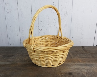Vintage Wicker Carrying Basket 12" High x 10" Wide Easter Basket Flower Girl Handle Basket Rustic Wedding Boho Chic Country Storage Decor