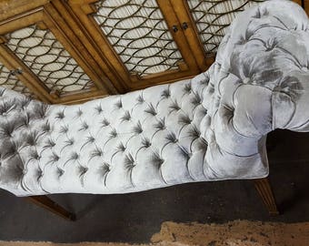 Hollywood Regency Style Bench Tufted with Gray Velvet