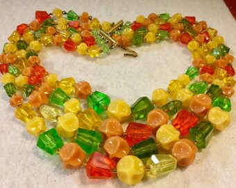Citrus Necklace Plastic Necklace 4 Strand Necklace Fruit Salad Necklace Sherbert Lemonade Necklace Bead Necklace 1940 Vintage Germany